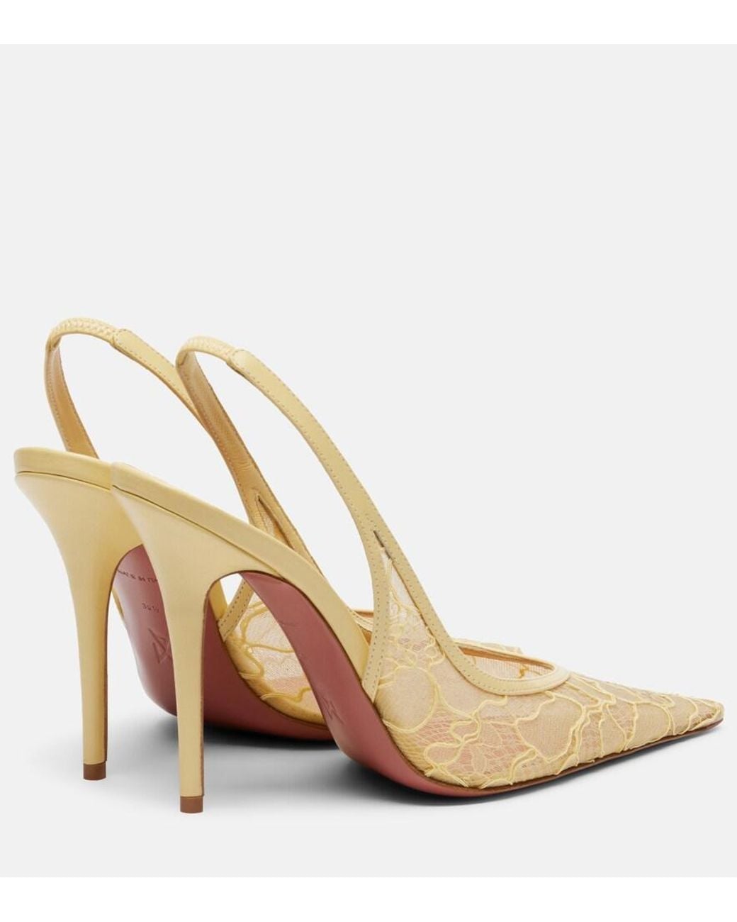AMINA MUADDI Natural Anok Leather-Trimmed Lace Slingback Pumps