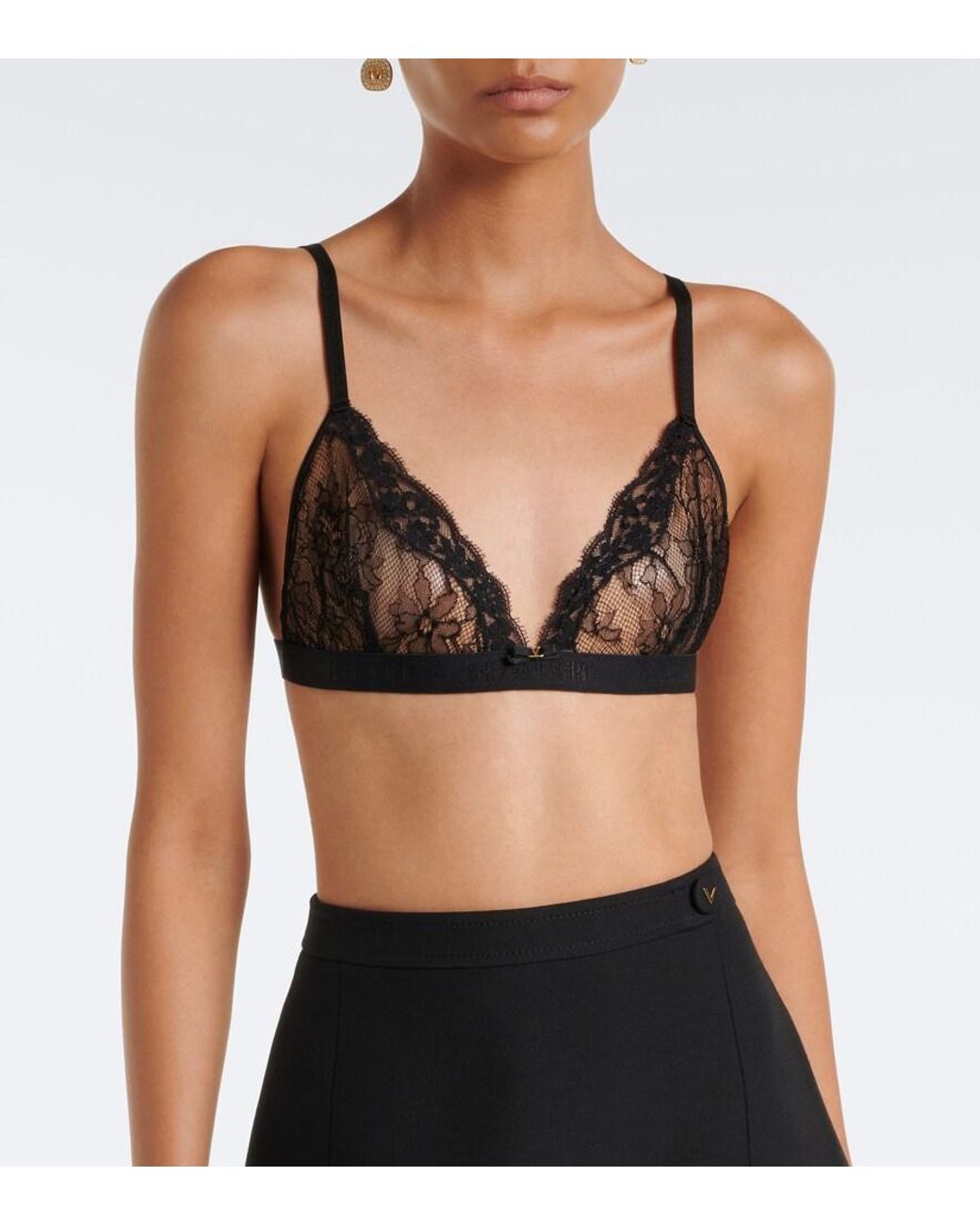 Valentino Garavani Black Vlogo Lace Bralette