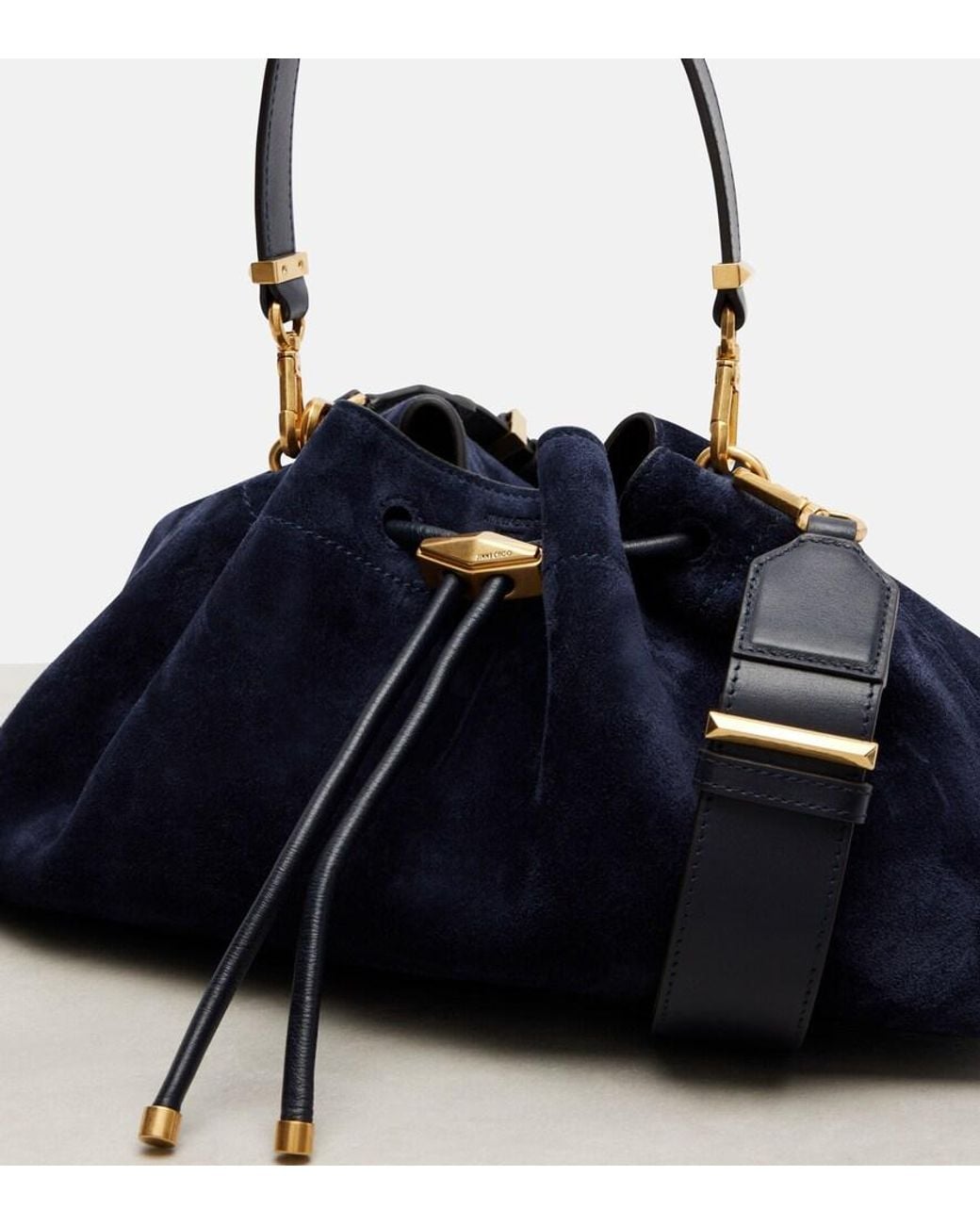 Jimmy Choo Blue Cinch Suede Bucket Bag