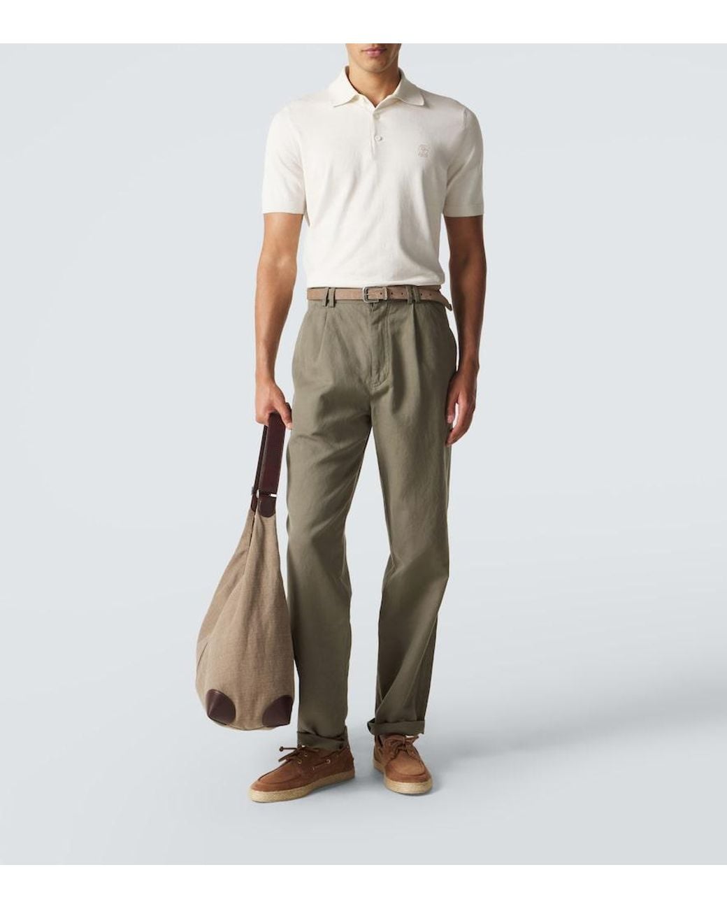 Brunello Cucinelli White Logo Cotton Pique Polo Shirt for men