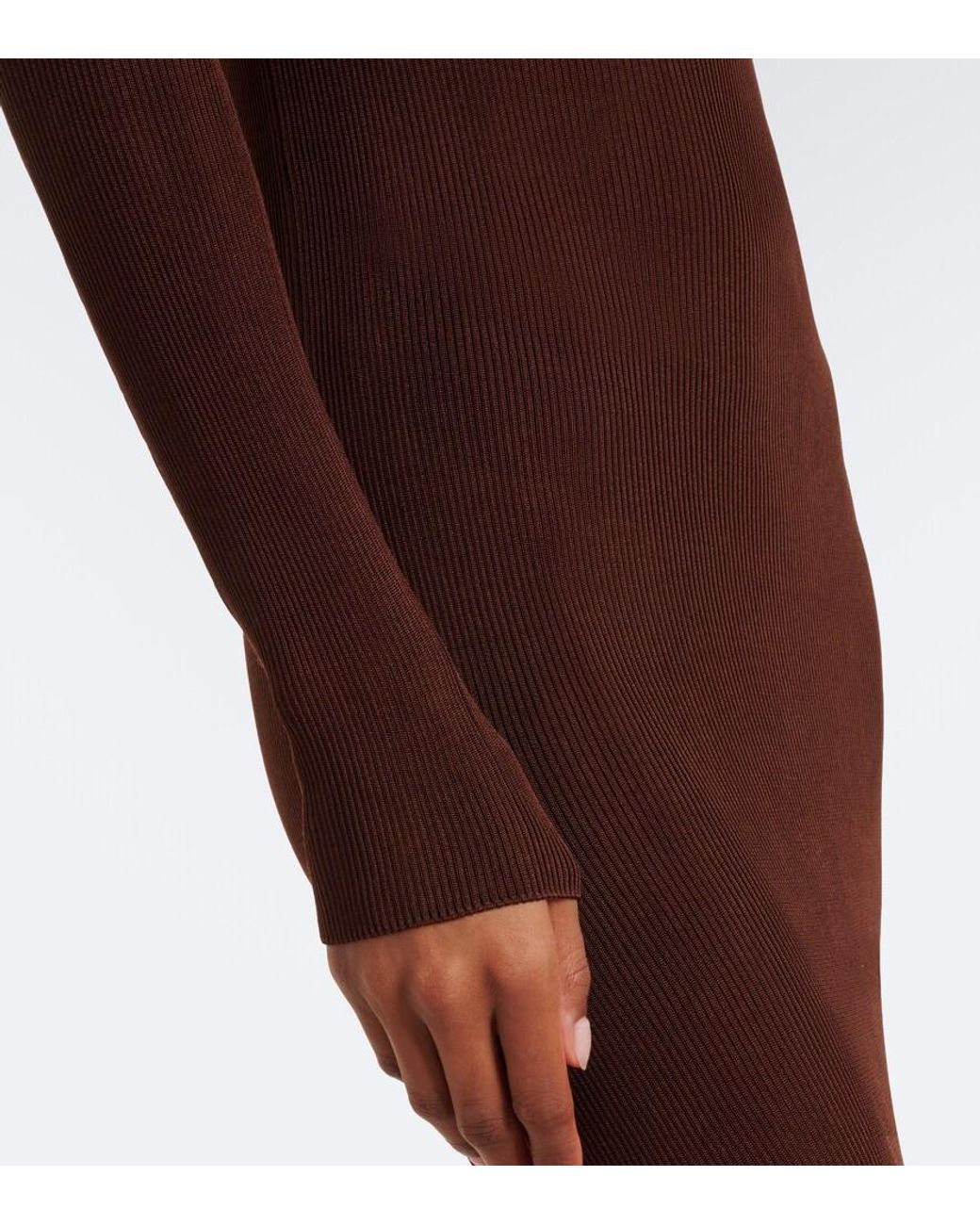 Saint Laurent Brown Cassandre Ribbed-Knit Silk Maxi Dress