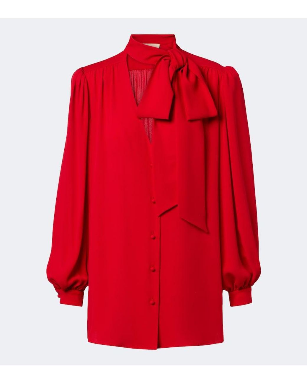Valentino Red Tie-Neck Silk Georgette Blouse