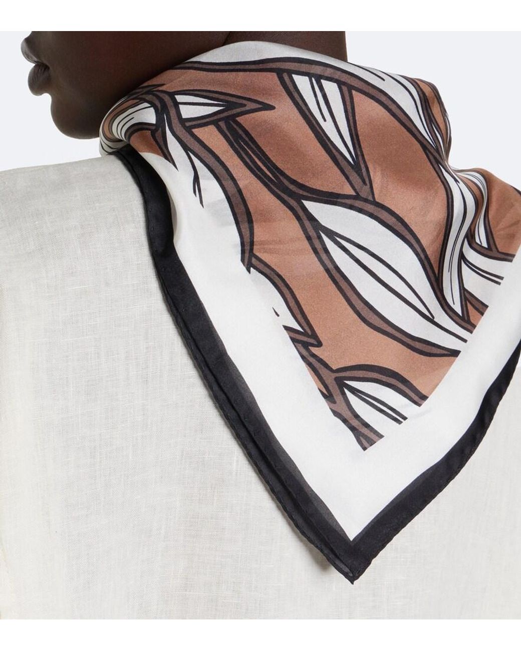 Brunello Cucinelli Brown Printed Silk Twill Scarf