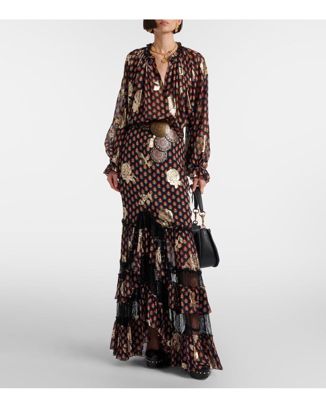 Etro Black Printed Silk-Blend Maxi Skirt
