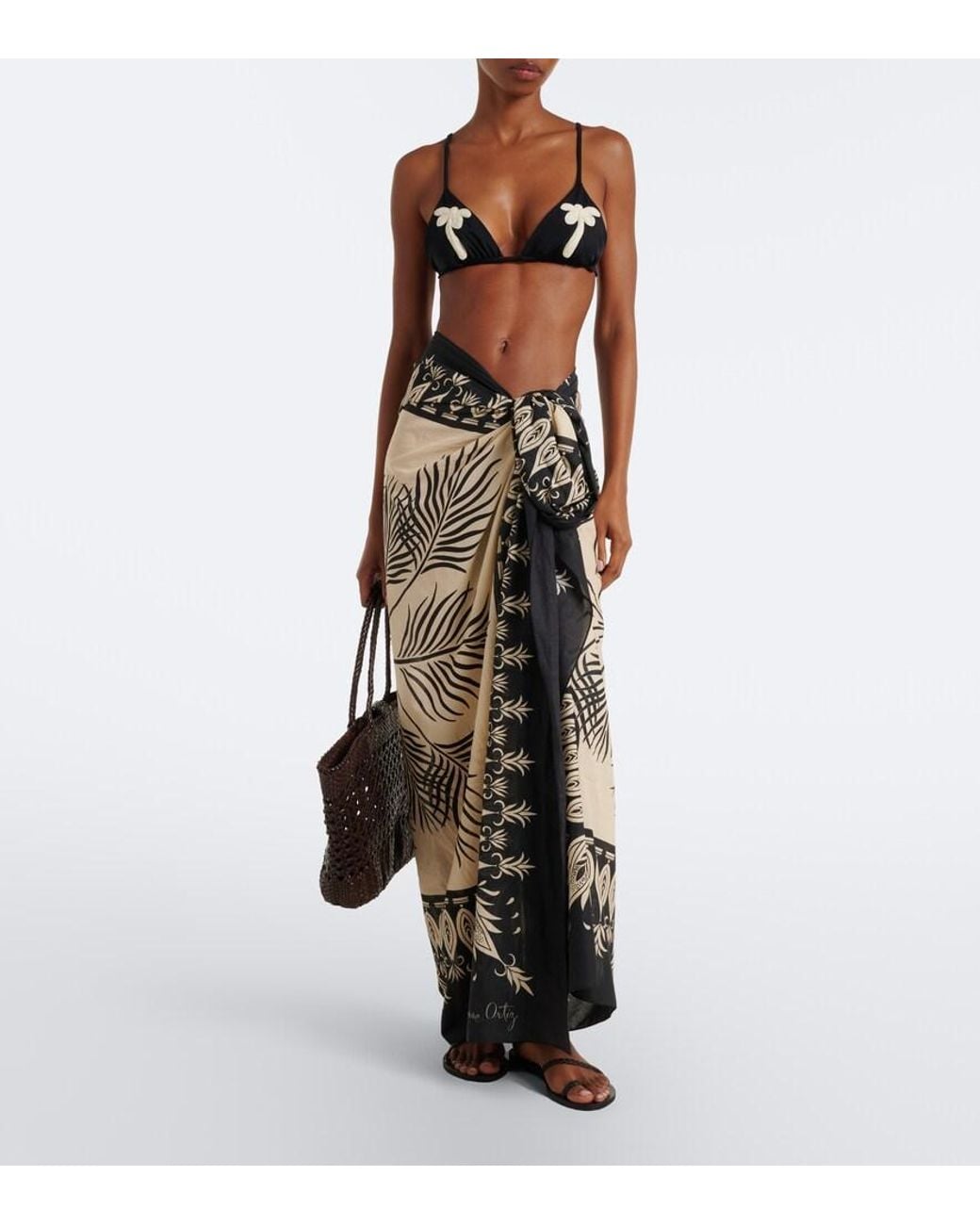 Johanna Ortiz Black Printed Cotton Beach Cover-Up