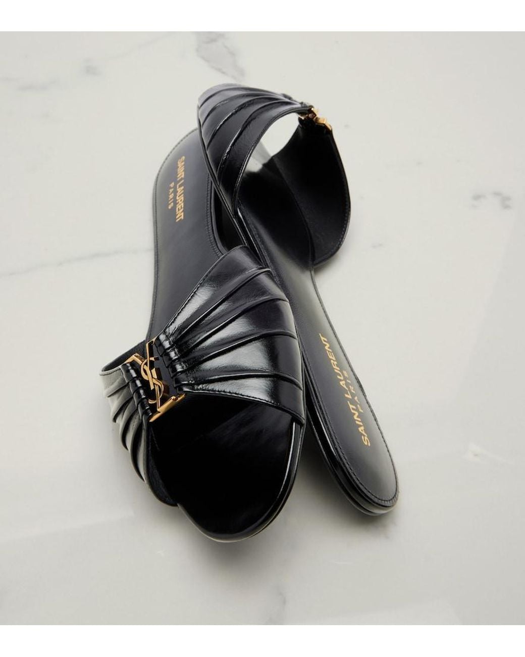 Saint Laurent Black Cassandre Leather Slides