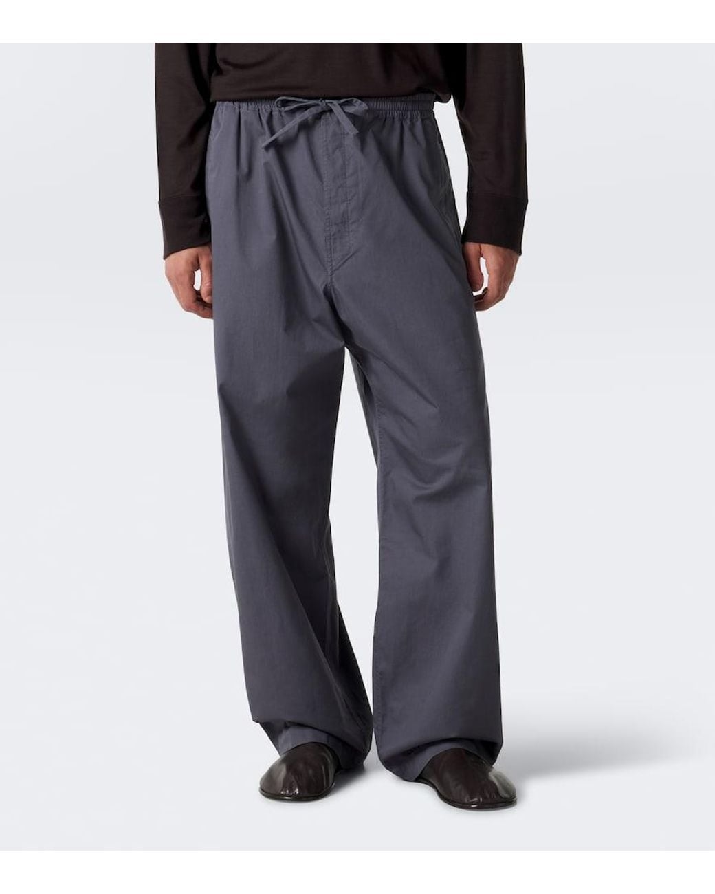 Lemaire Blue Cotton Twill Wide-Leg Pants for men