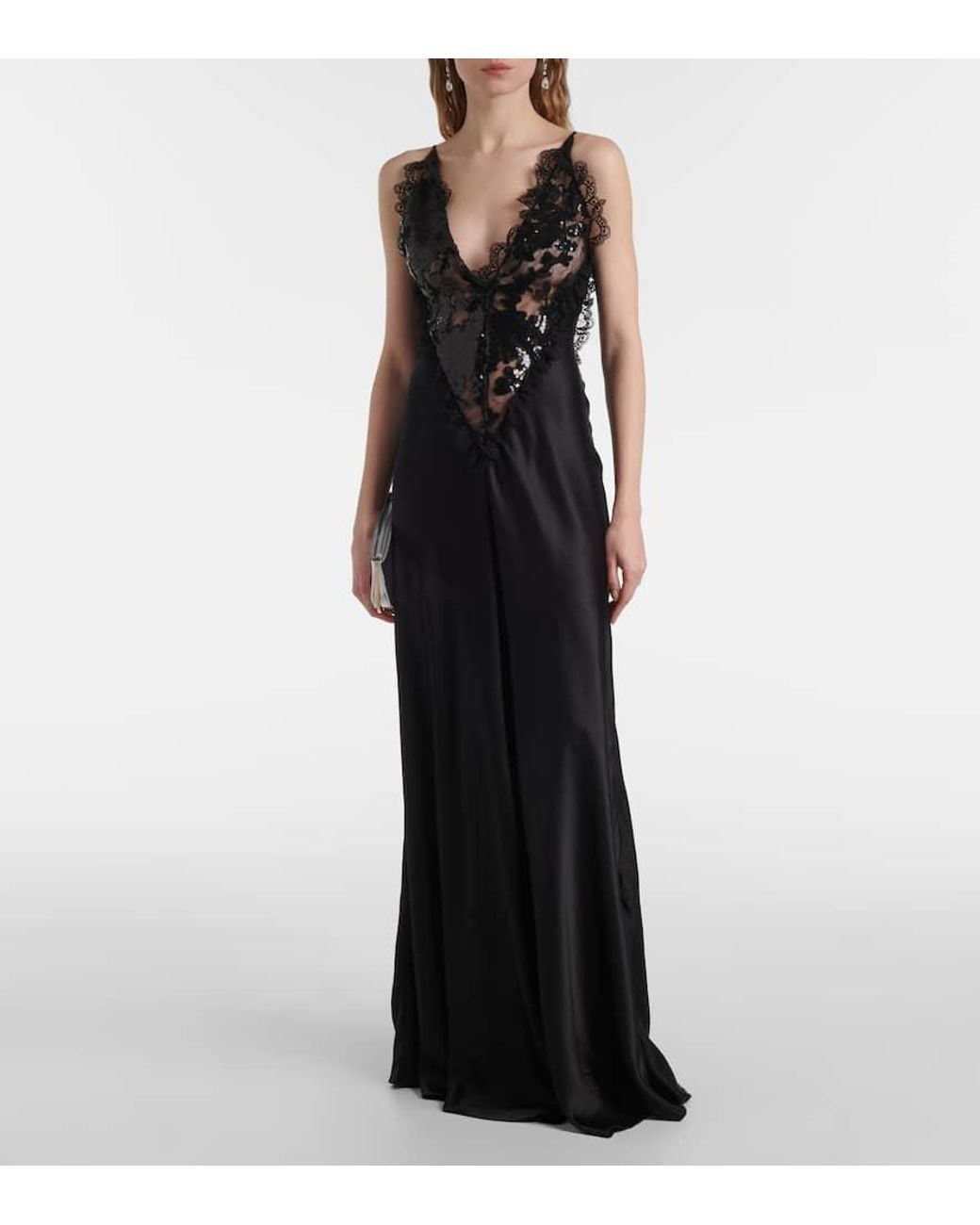 rodarte lace trimmed silk satin dress Rodarte Lace-trimmed Silk-satin Gown