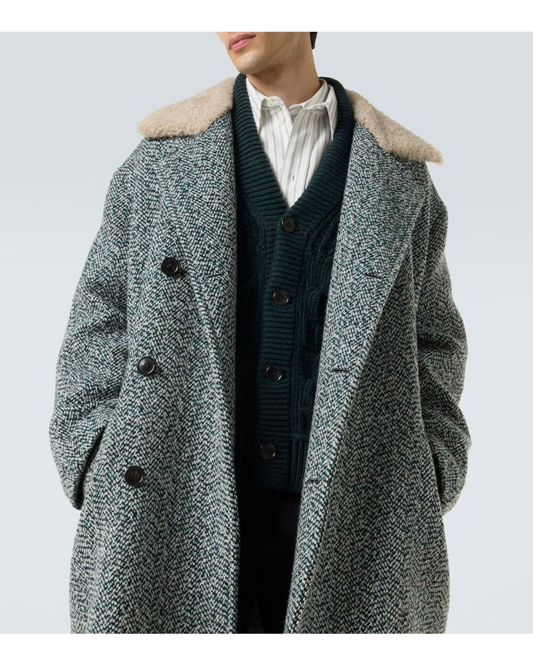 Zegna Gray Herringbone Wool And Cashmere Coat for men