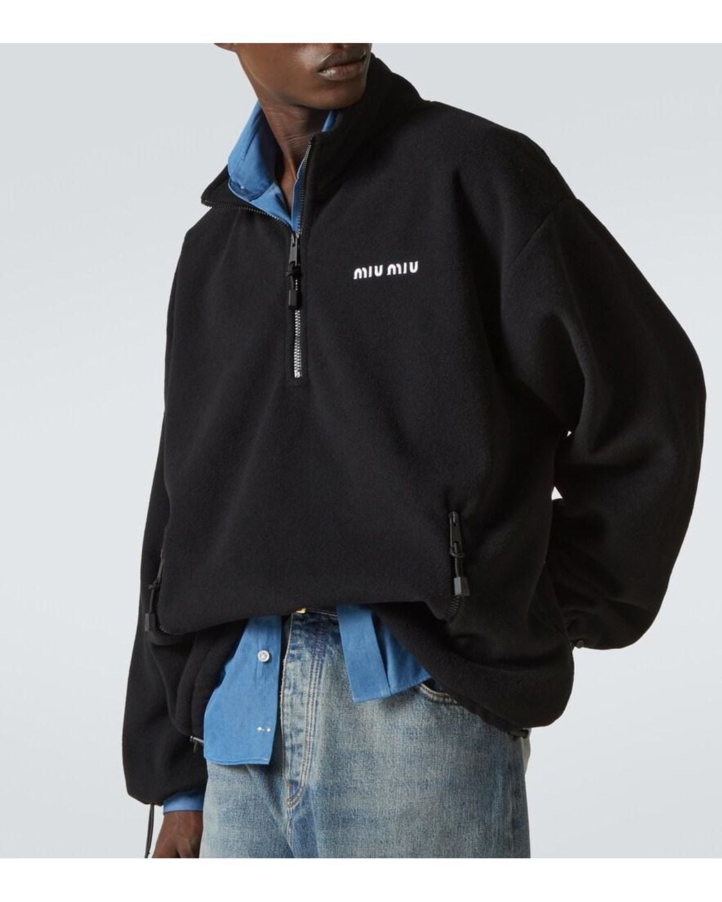 Miu Miu Black Fleece Half-Zip Sweater for men