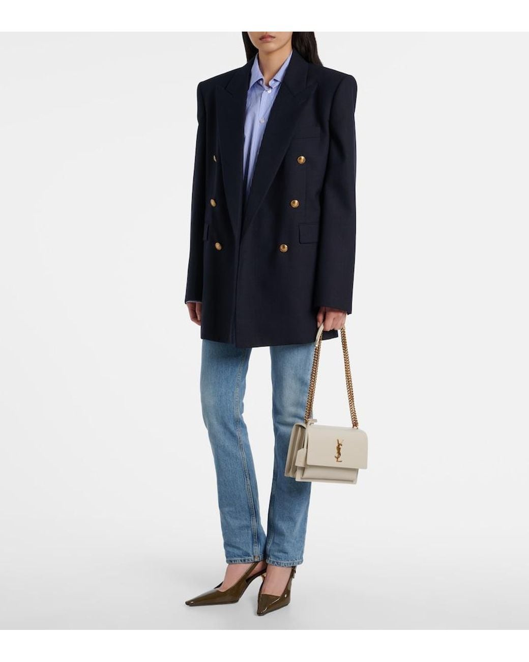 Saint Laurent White Medium Sunset Tasche mit Monogramm