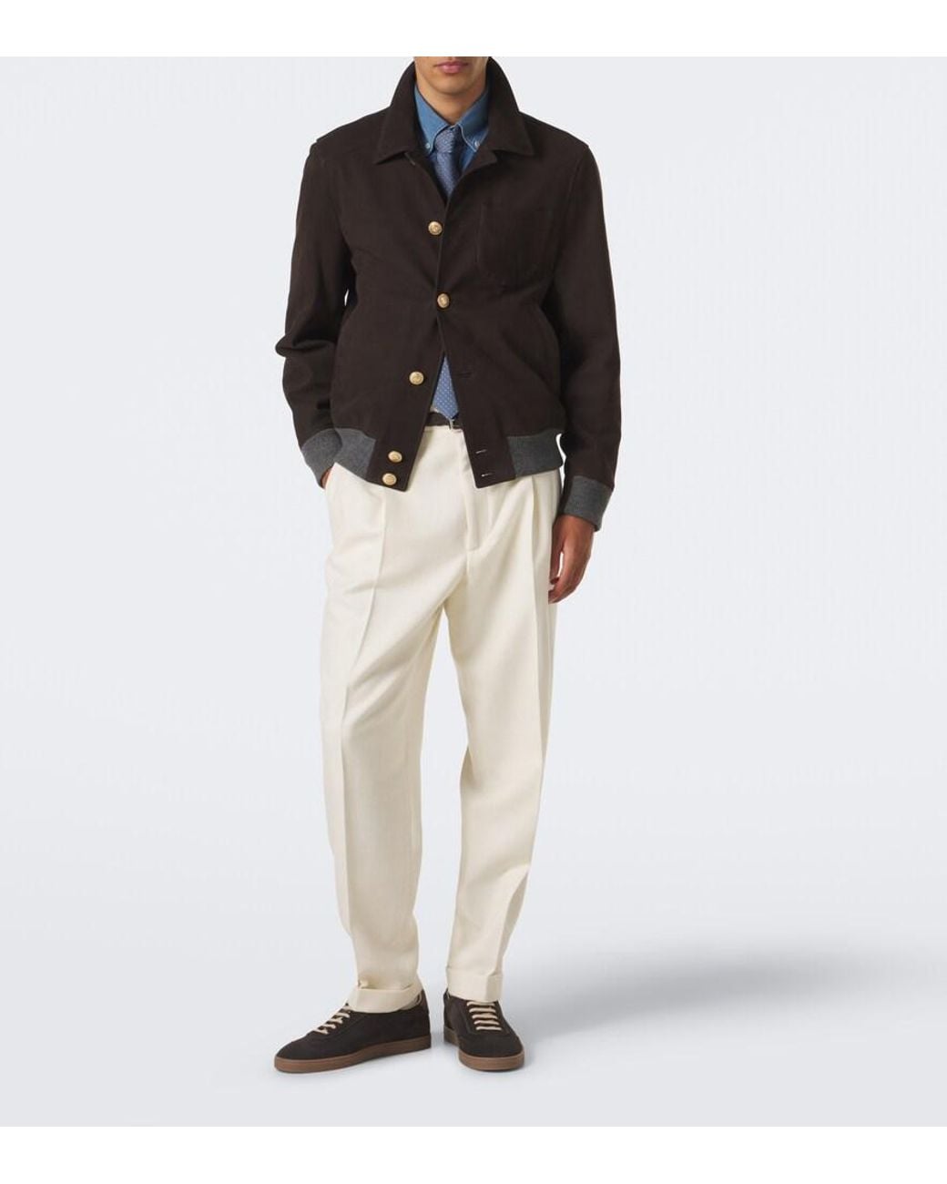 Brunello Cucinelli Black Cashmere-Trimmed Leather Blouson Jacket for men
