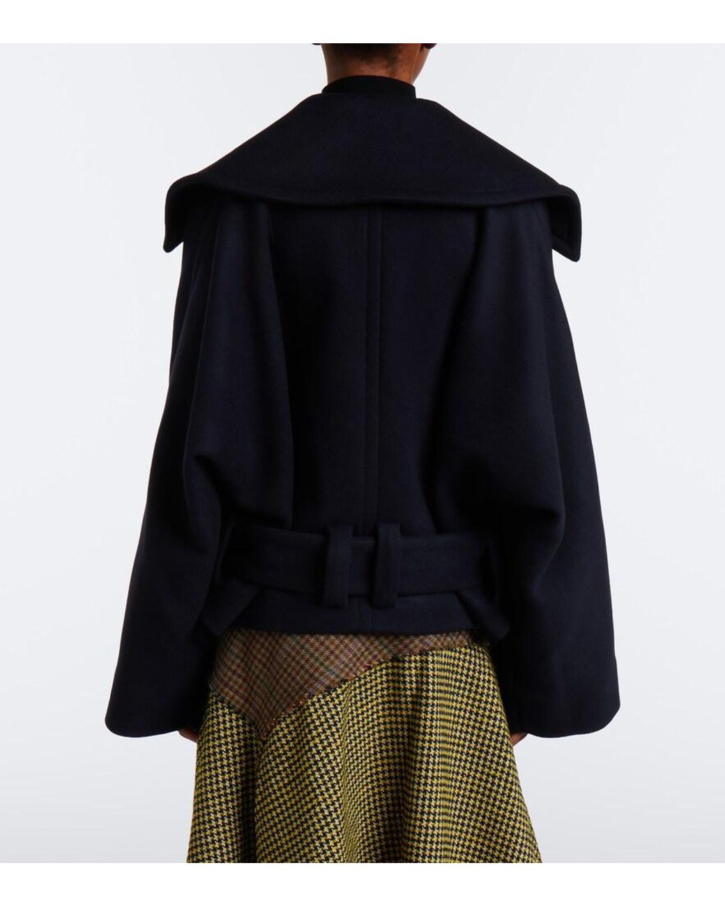Patou Black Belted Wool And Silk Peacoat