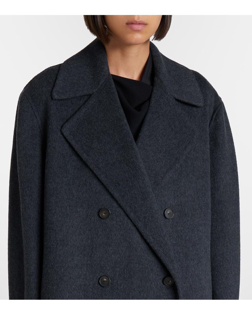 Vince Black Double-Breasted Wool-Blend Coat
