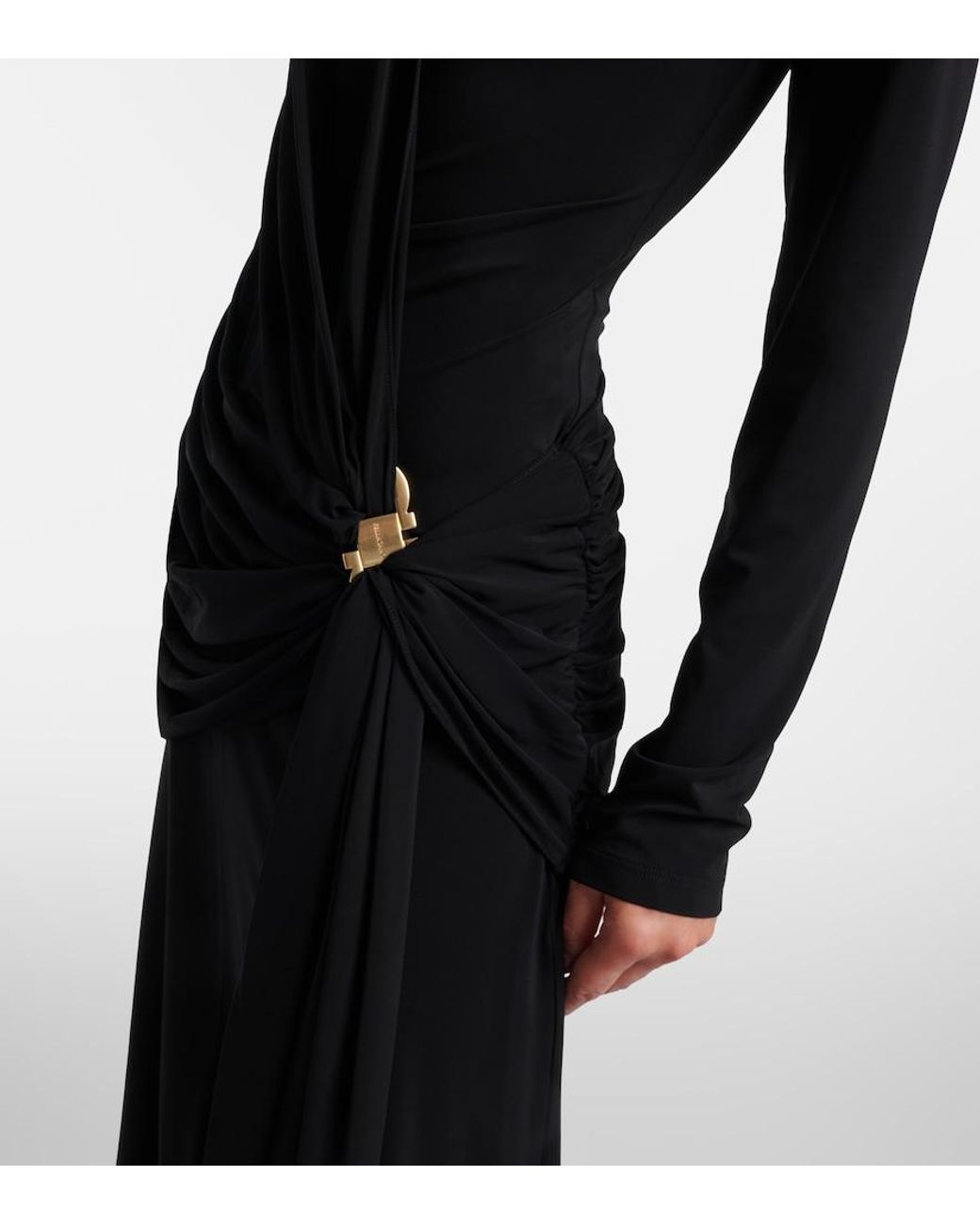 Ferragamo Black Draped Jersey Midi Dress