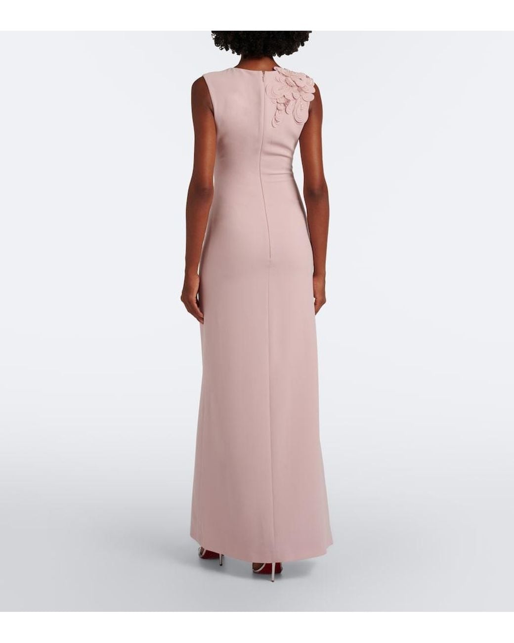 Costarellos Purple Jevi Embellished Floral Applique Crepe Gown