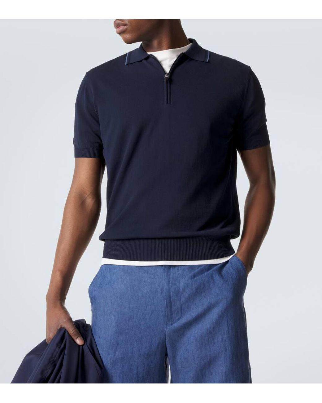 Polo De Algodon Con Cremallera Parcial Canali de hombre de color Blue