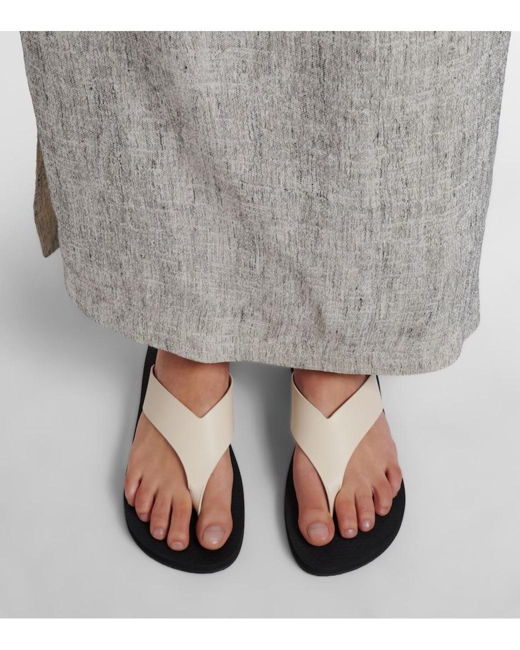 The Row Black Dune Classic Leather Thong Sandals