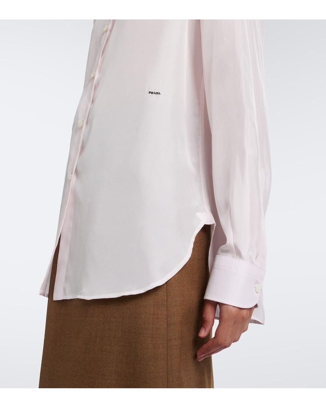 Prada Pink Tie-Neck Silk Poplin Shirt