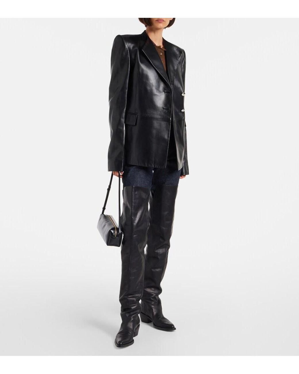 Khaite Black Clive 35 Leather Over-The-Knee Boots