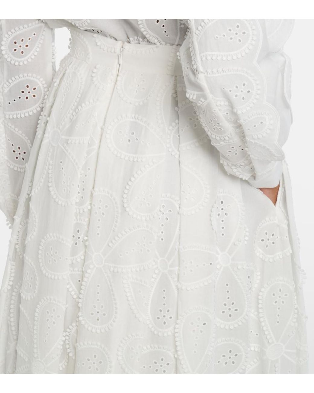 Elie Saab White Embroidered Cotton-Blend Maxi Skirt