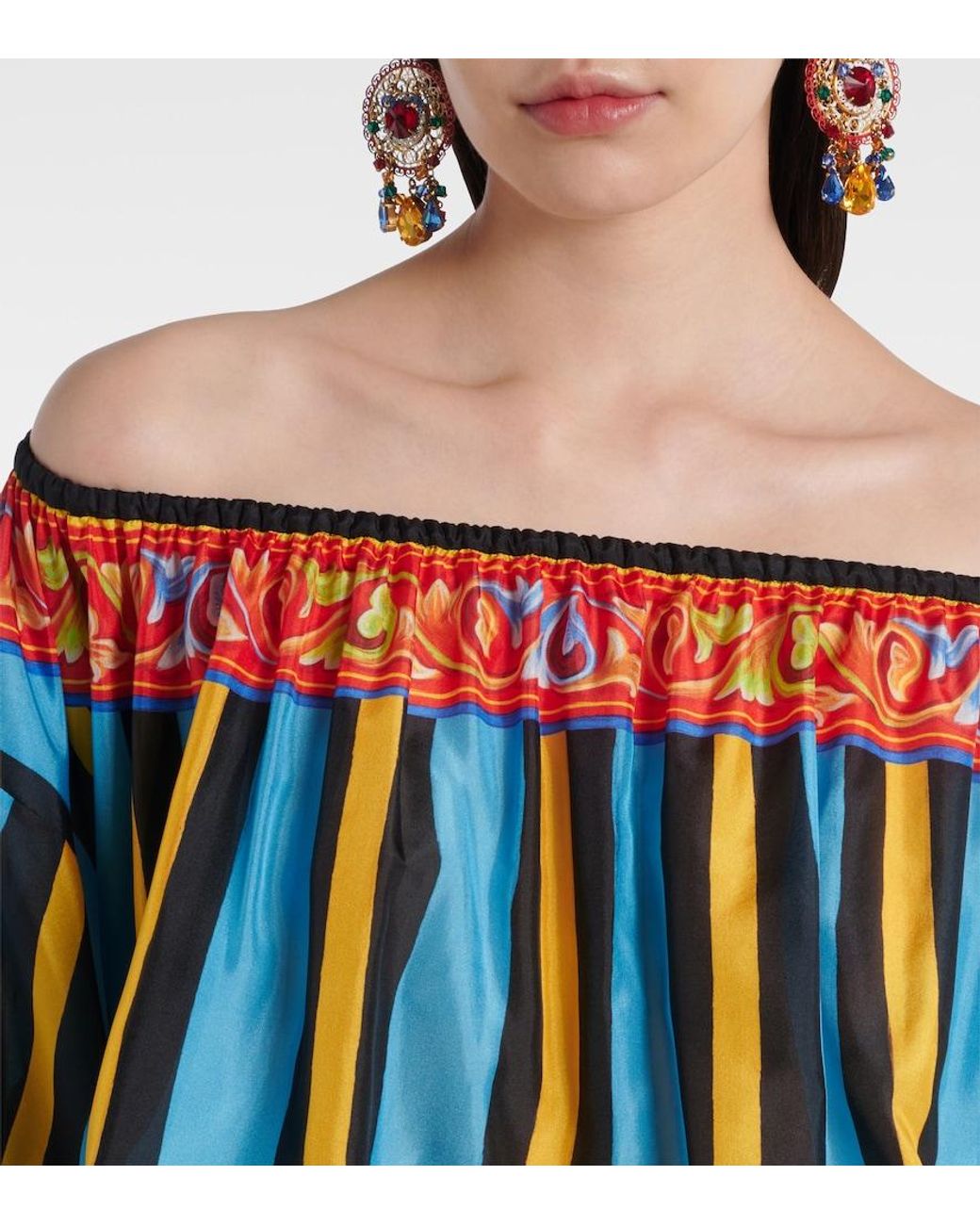 Dolce & Gabbana Blue Patterned Silk Top