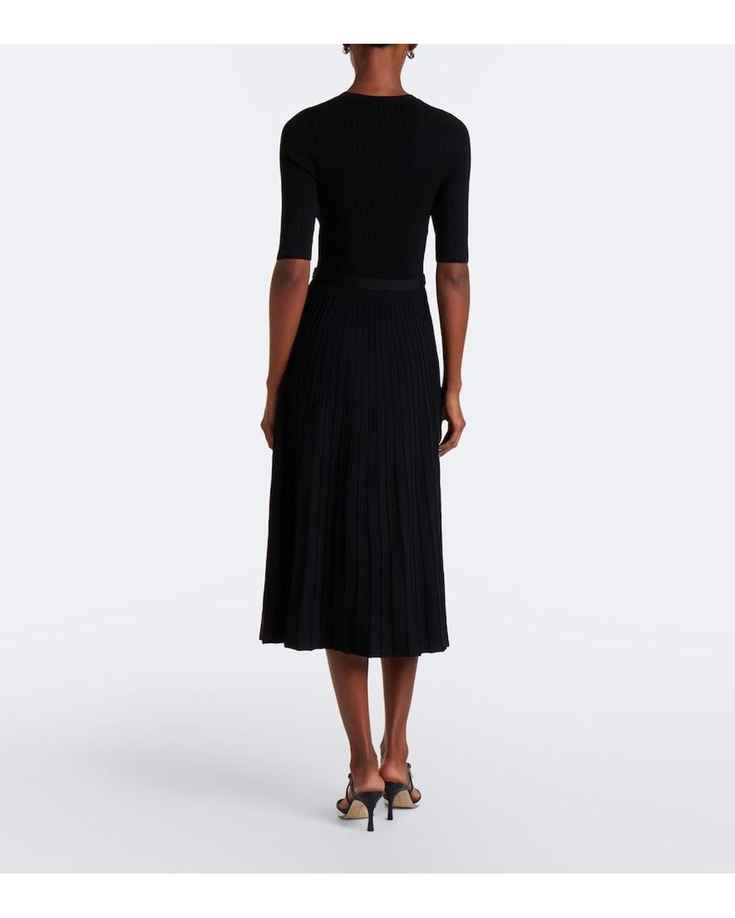 Veronica Beard Black Elthea Belted Ribbed-Knit Midi Dress