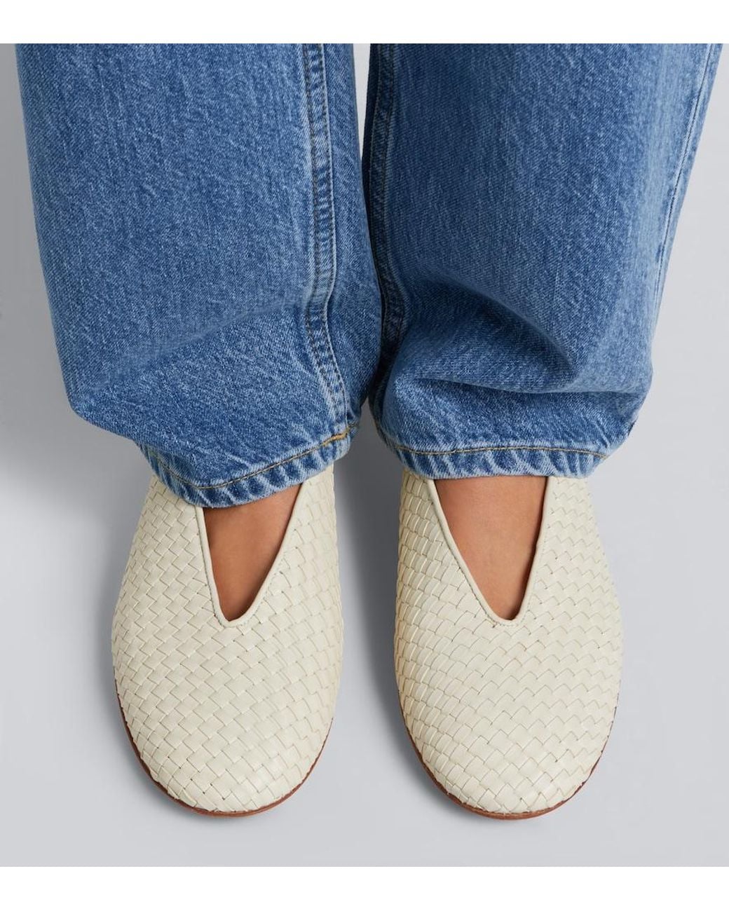 Bottega Veneta Natural Rosa Intrecciato Leather Ballet Flats