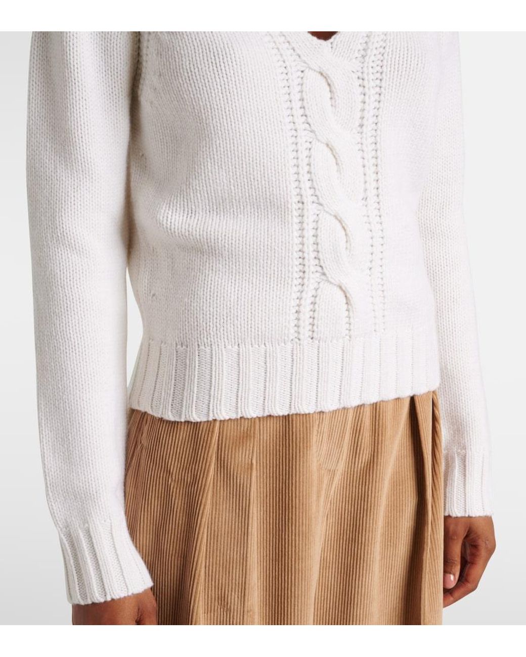 Max Mara White Cancan Cable-Knit Cashmere Sweater