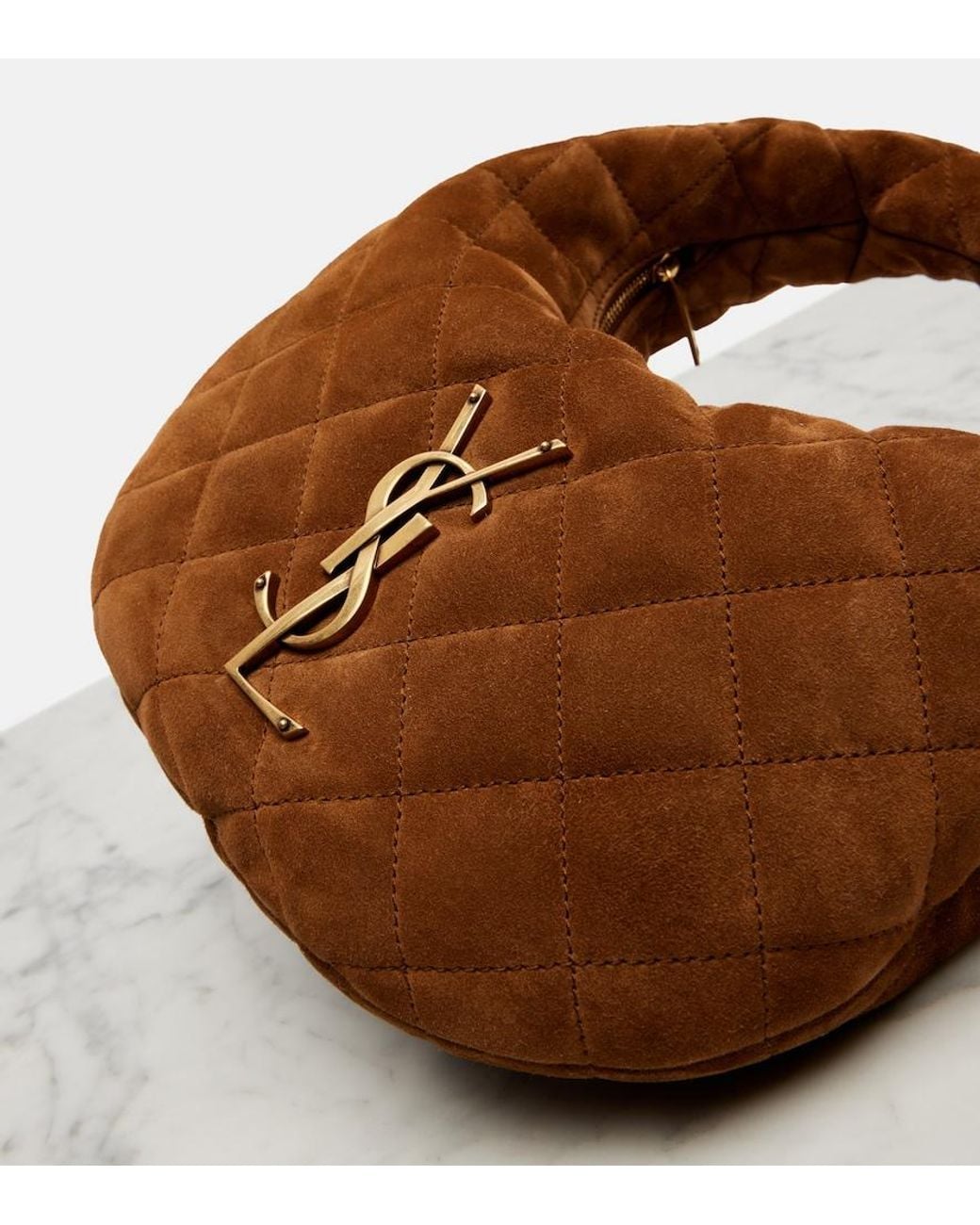 Saint Laurent Brown Icarino Baby Quilted Suede Top-Handle Bag