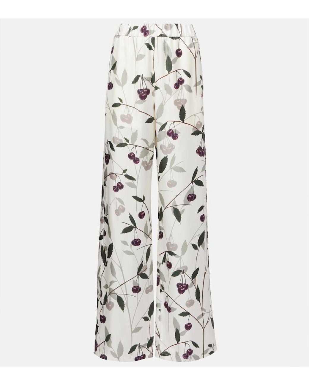 Stella McCartney White Organic Silk Cherry Wide-Leg Trousers