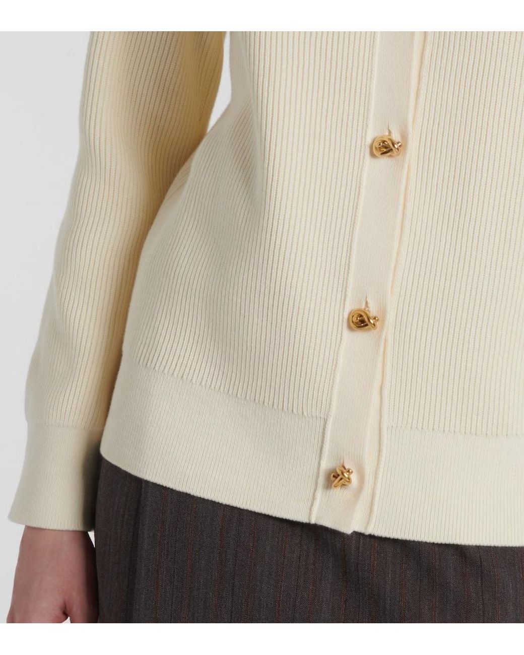 Bottega Veneta Natural Knot Ribbed-Knit Cotton Cardigan