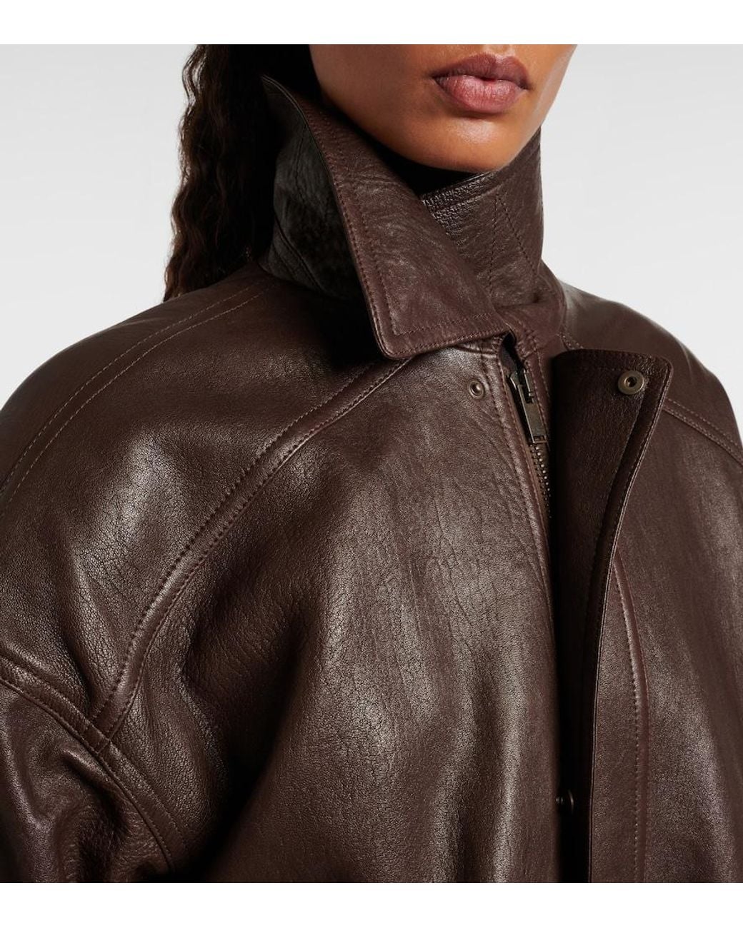 Saint Laurent Brown Leather Bomber Jacket
