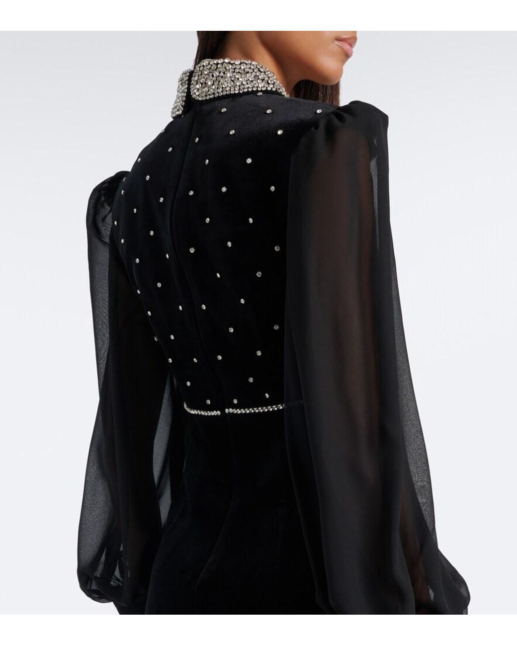 Rebecca Vallance Black Ingred Crystal-Embellished Velvet Gown