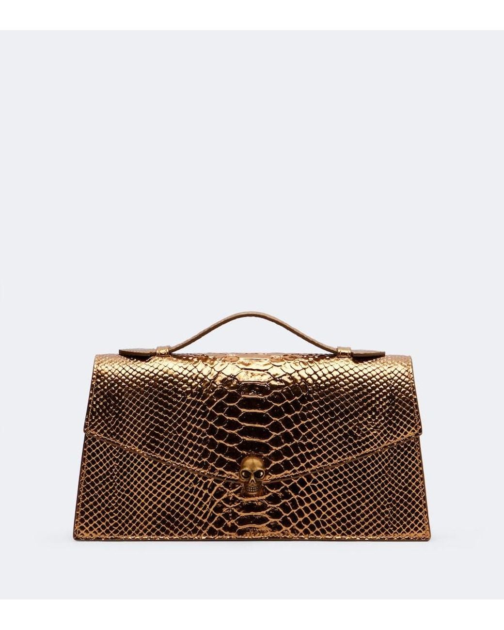 McQueen Brown Skull Snake-Effect Leather Top-Handle Bag