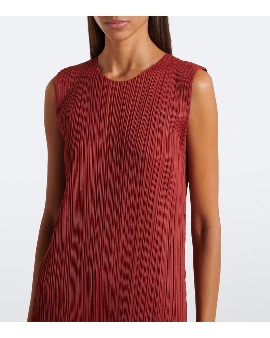 Pleats Please Issey Miyake Red Monthly Colors: September Pleated Midi Dress