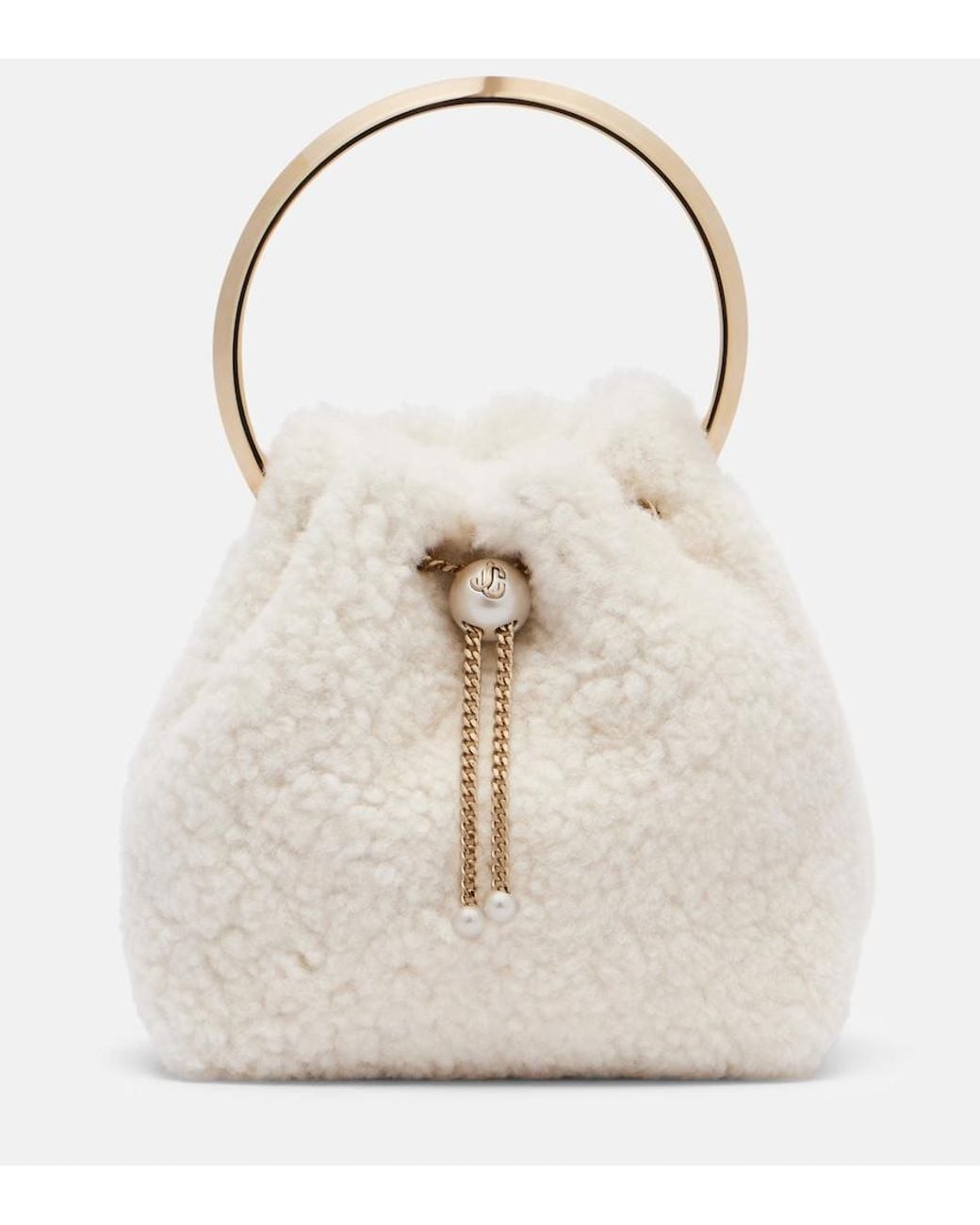 Jimmy Choo White Bon Bon Shearling Bucket Bag