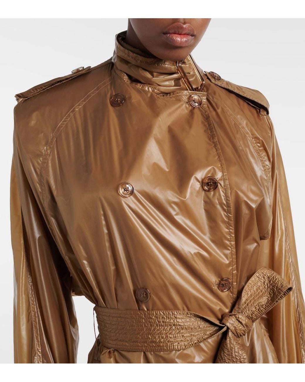 Saint Laurent Brown Tie-Neck Trench Coat