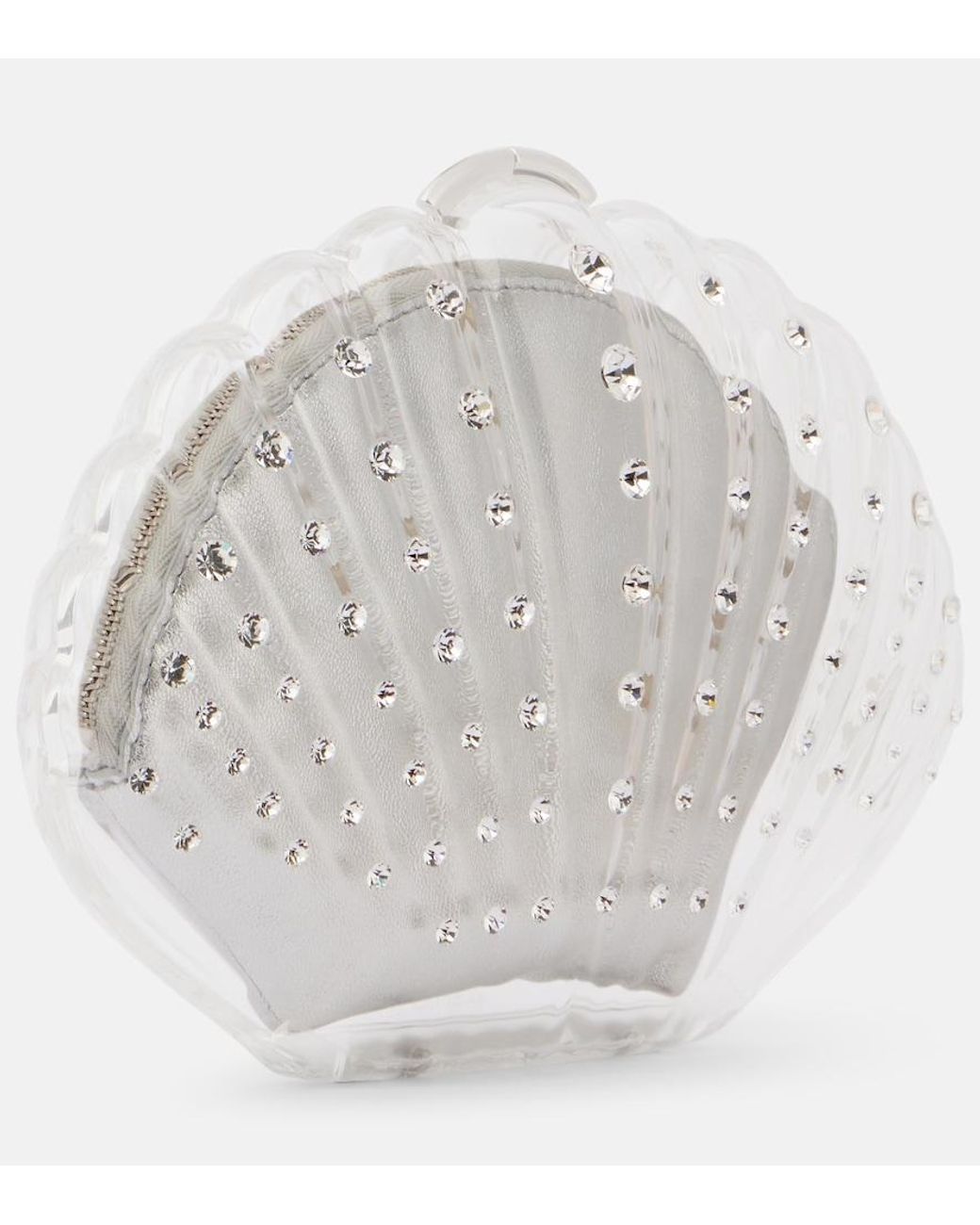 Aquazzura White Crystal Shell Embellished Clutch