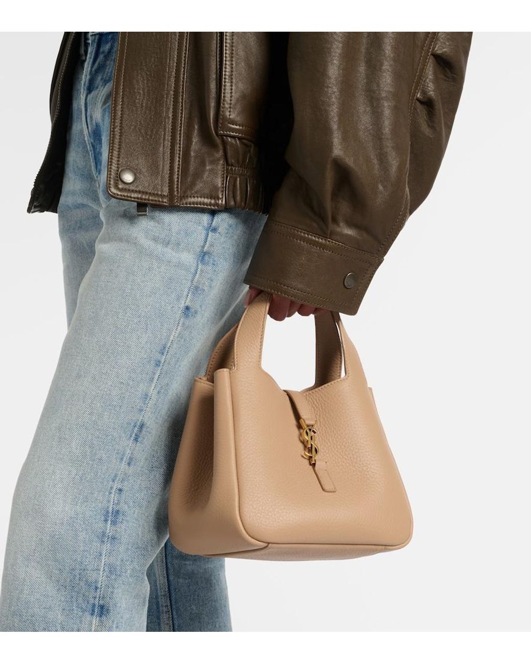Saint Laurent Brown Le 5 A 7 Baby Bea Leather Top-Handle Bag