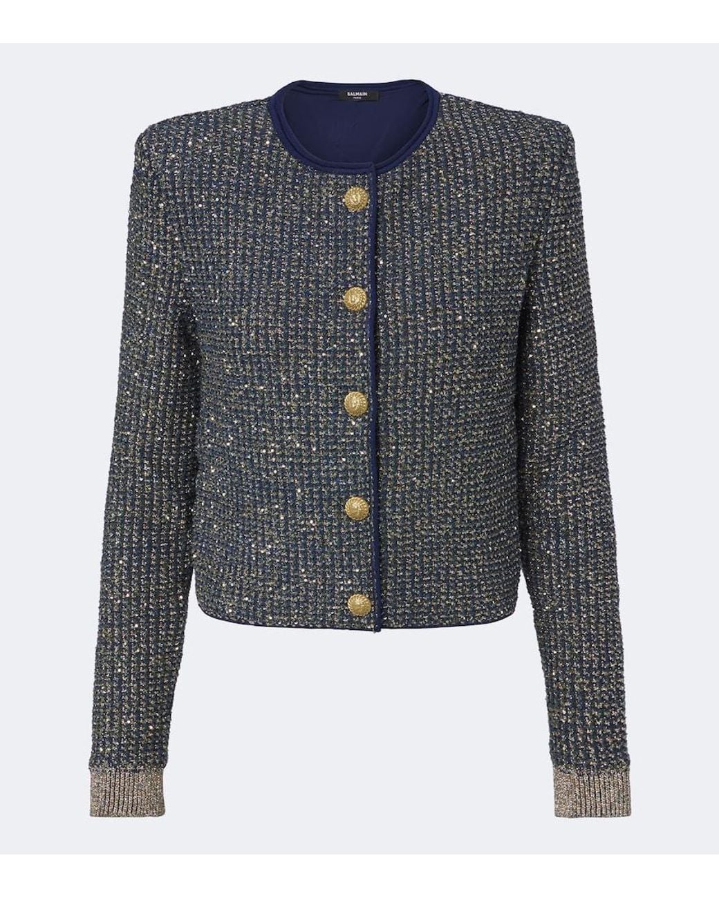 Balmain Blue Sequined Tweed Jacket