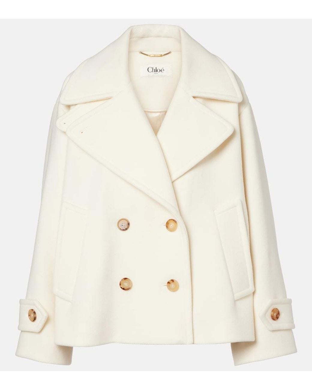 Chloé Natural Double-Breasted Wool-Blend Jacket