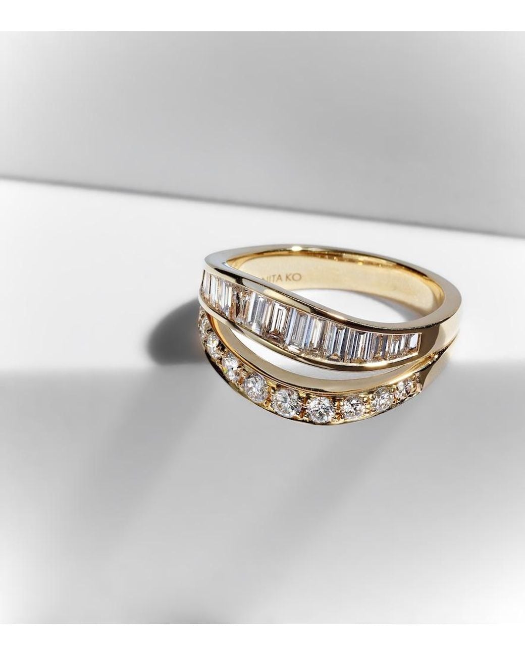 Anita Ko White Two Row Wave 18Kt Ring With Diamonds