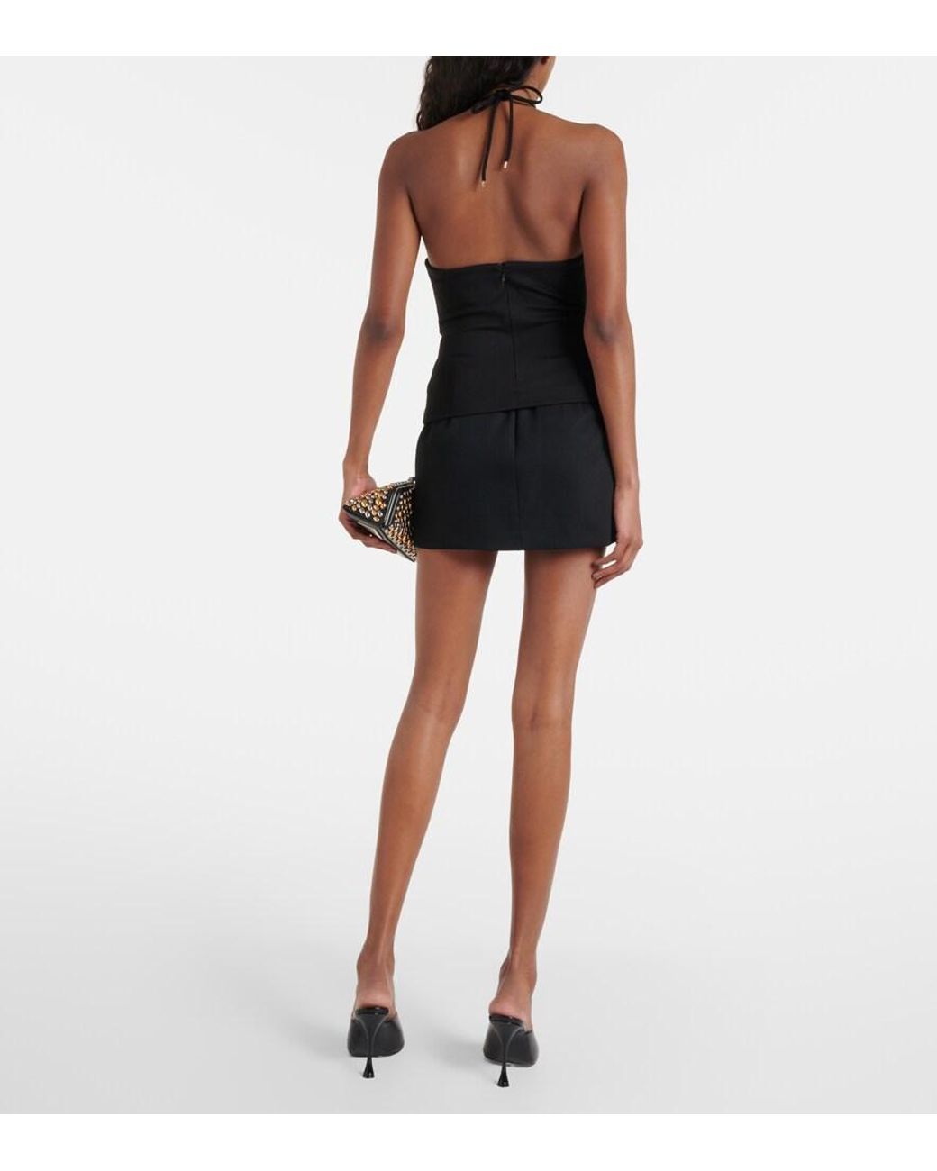 Area Black Crystal-Embellished Halterneck Top