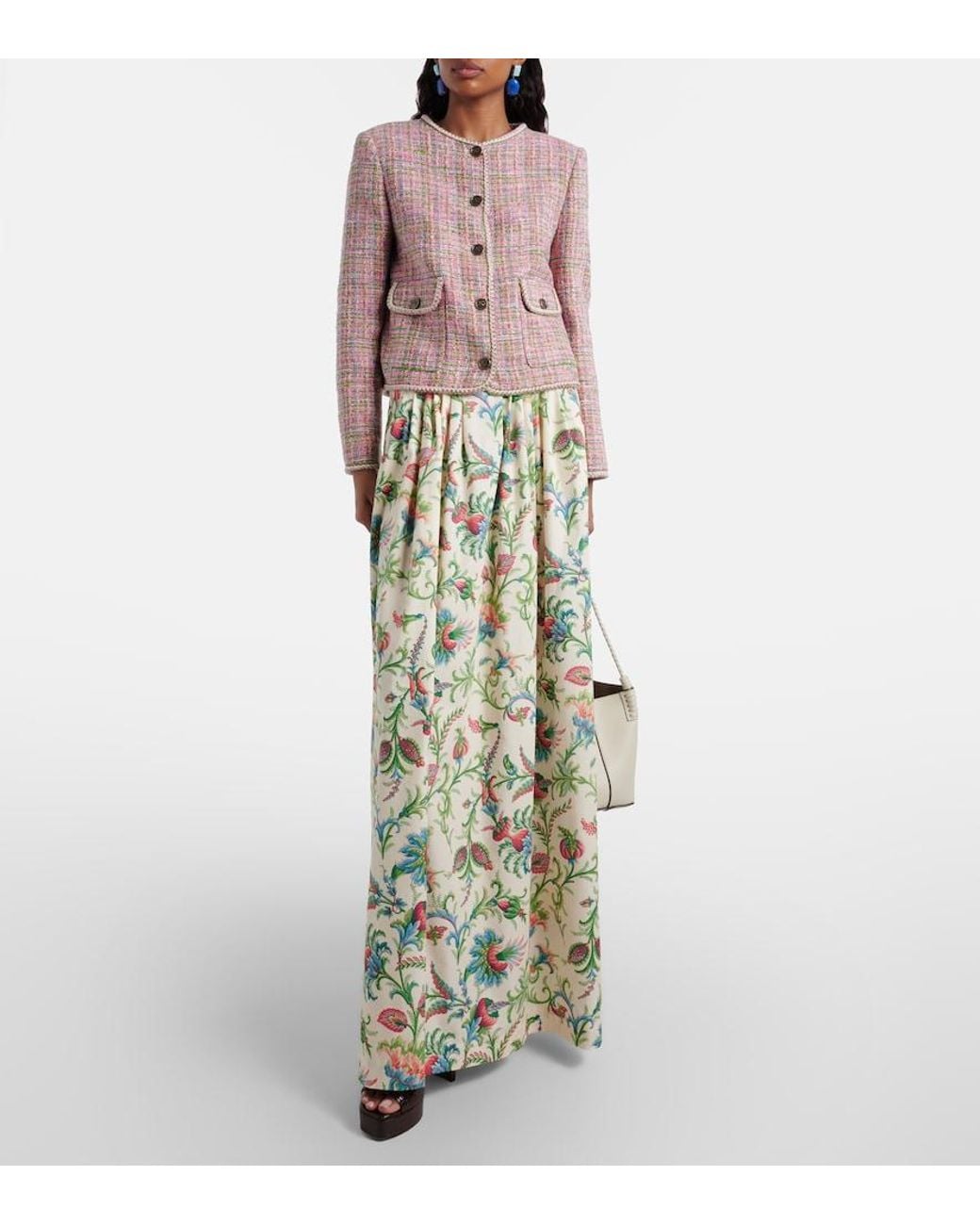 Etro Pink Checked Cotton-Blend Tweed Jacket