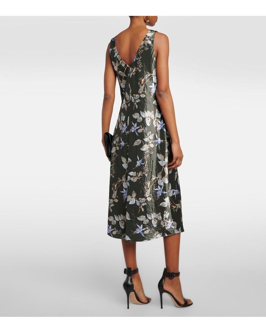 Vince Green Floral Satin Midi Dress