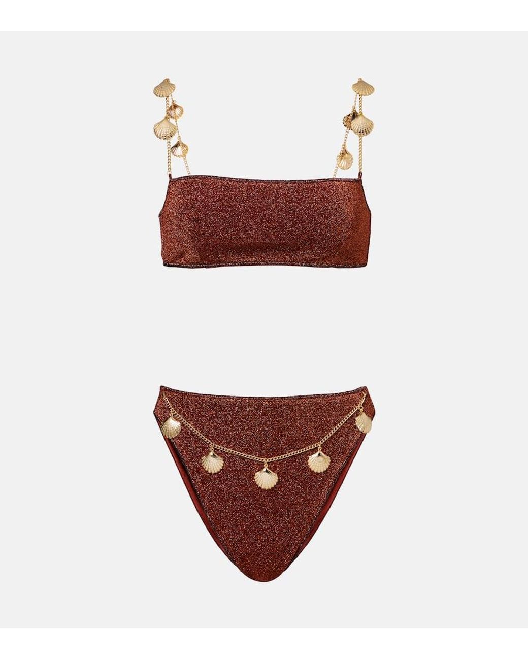 Oséree Lumiere Shells Embellished Bikini in Red | Lyst UK