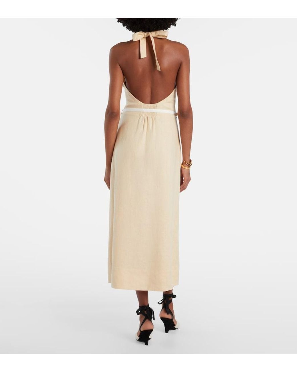 Posse Natural Pamela Halterneck Linen Midi Dress