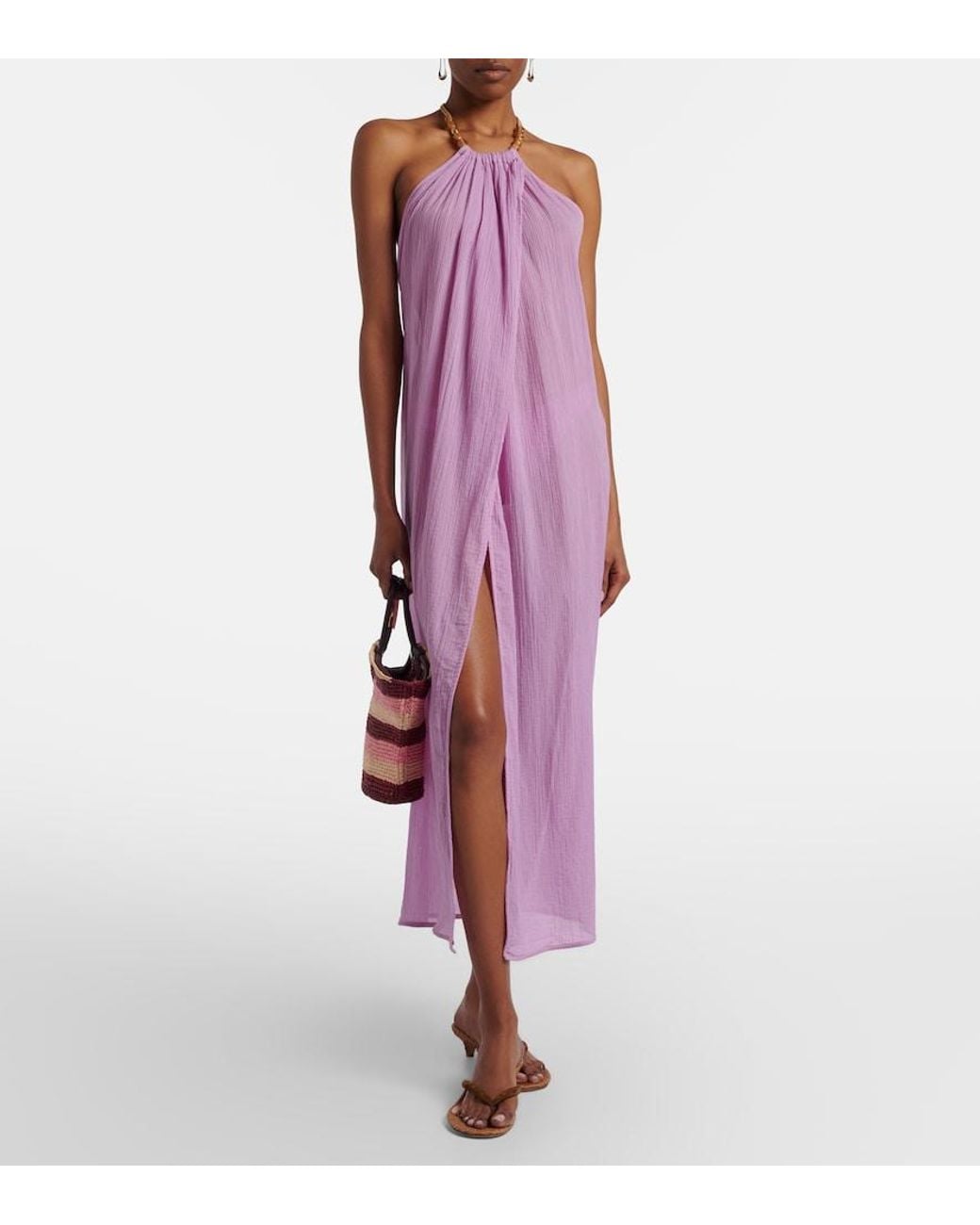ViX Purple Cloe Beaded Cotton Beach Cover-Up