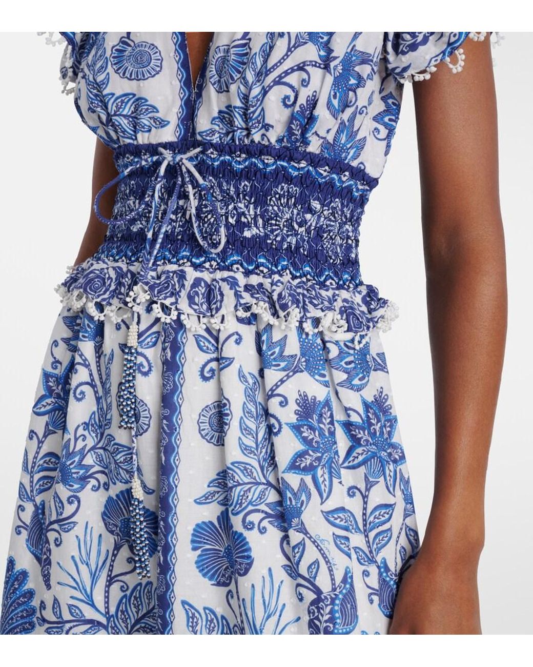 Farm Rio Blue Maxi FARM Rio Floral Tiered Cotton Maxi Dress in Blue | Lyst UK